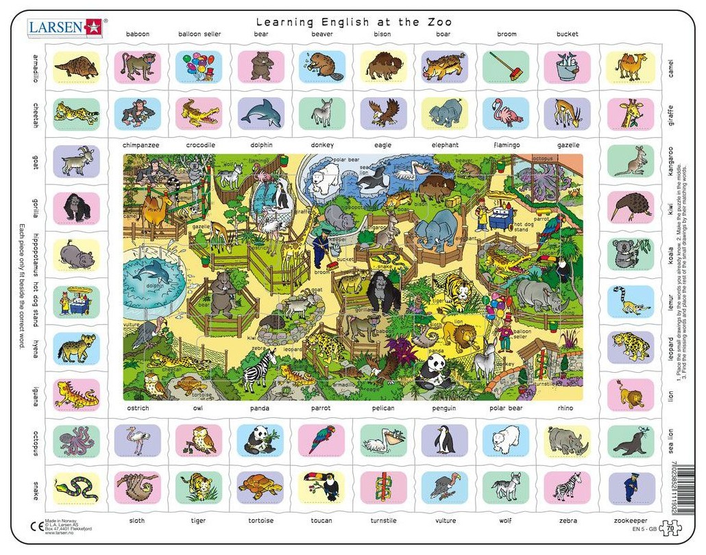 Puzzle educațional Larsen din 70 piese - La grădina zoologică