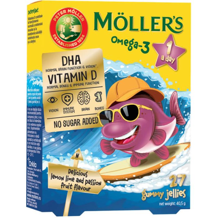 Pestisori gumati cu Omega-3 si aroma fructul pasiunii, 27 jeleuri, Moller's - imagine 4