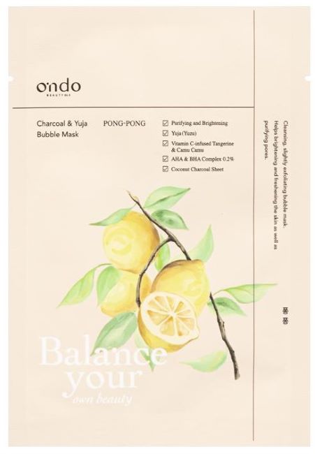 Ondo Beauty 36.5 Mască tip foaie cu bule Charcoal & Yuja, 25 ml