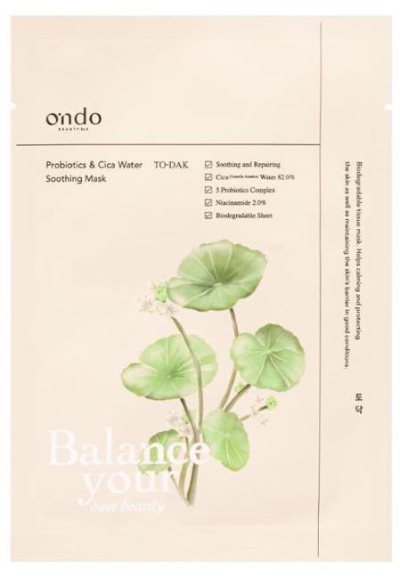 Ondo Beauty 36.5 Mască de tip folie calmantă Probiotics & Cica Water, 25 ml