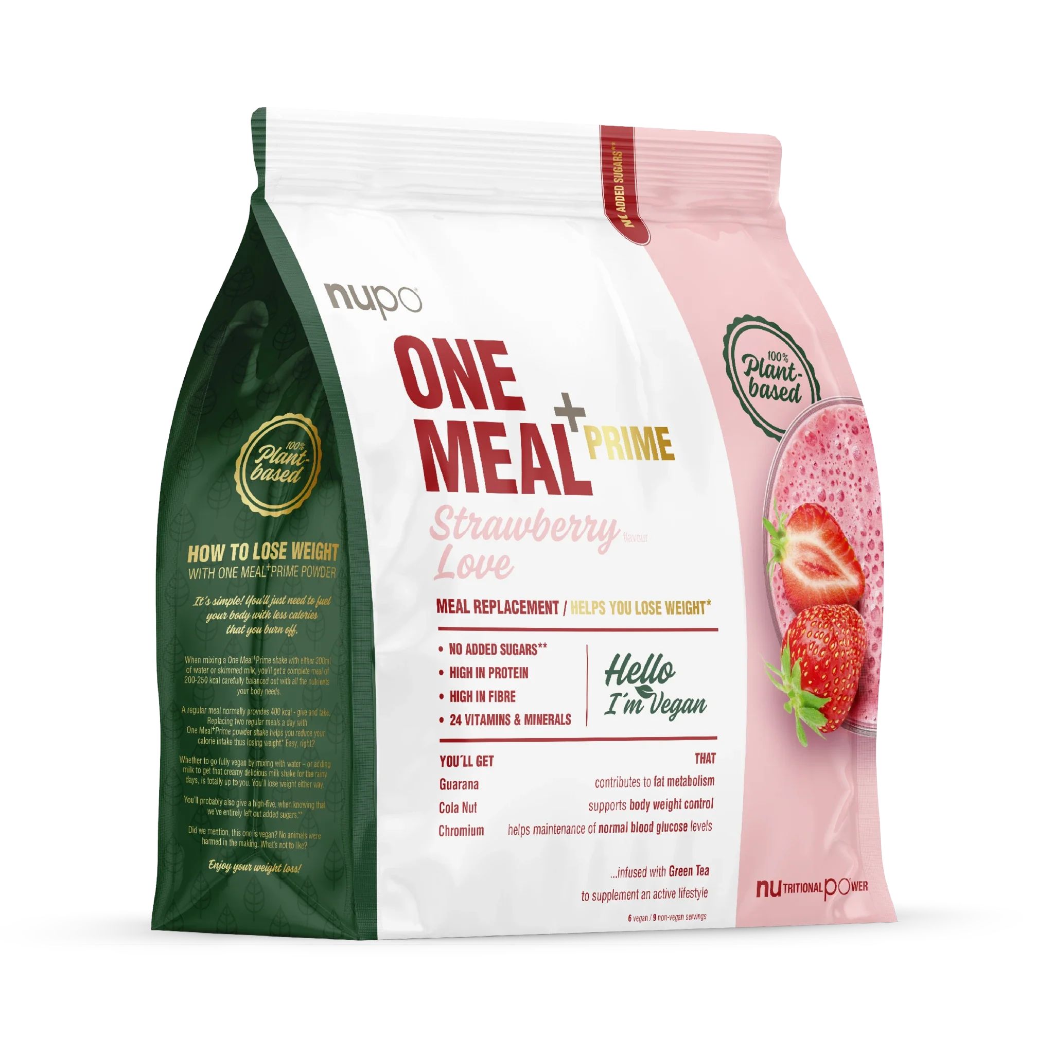 One Meal +Prime Shake vegan, căpșuni, 360 g, Nupo