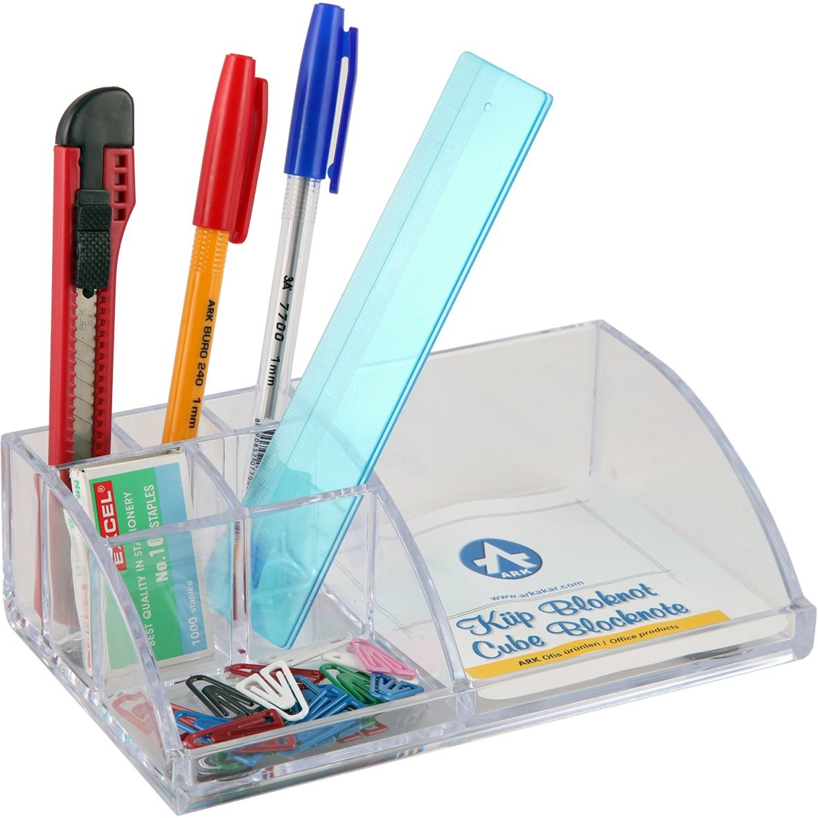 Organizator de birou Ark - Cu 7 compartimente, transparent