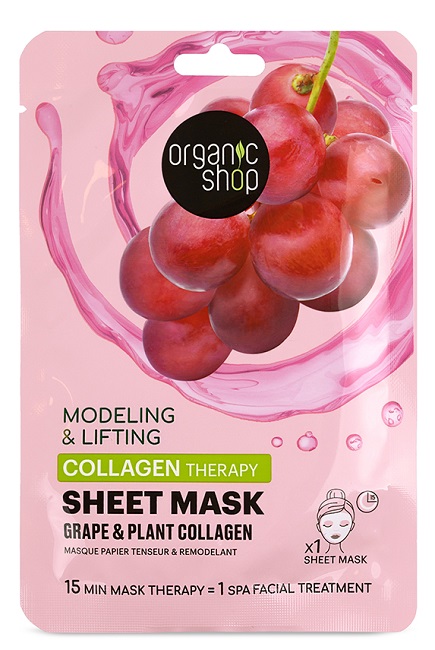 Organic Shop Mască facială pe foaie  Grape &amp; Plant Collagen, 25 g