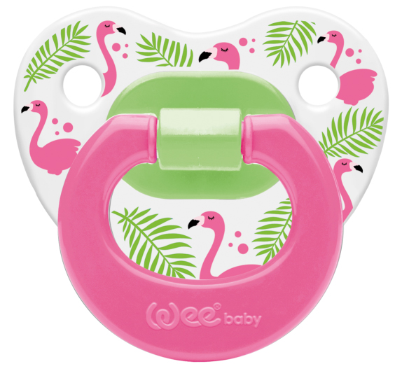 Suzetă ortodontică Wee Baby, 18+ luni, roz cu flamingo
