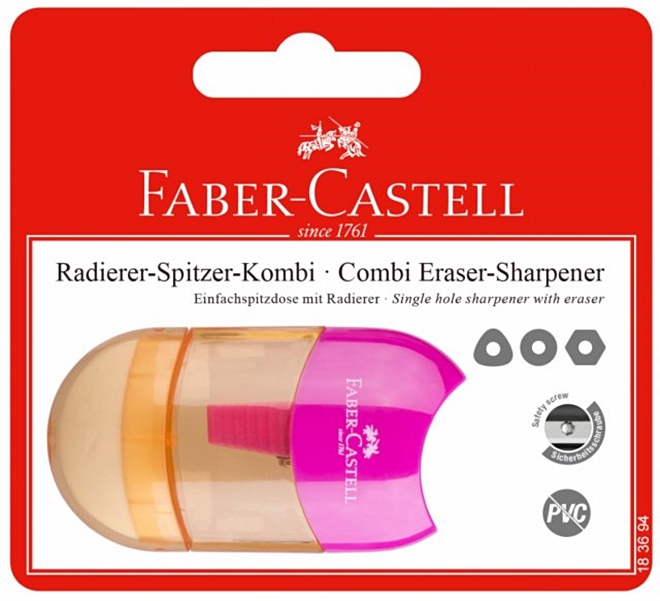 Faber-Castell Trend Combi Pencil Sharpener - Cu gumă de șters, roz, în blister