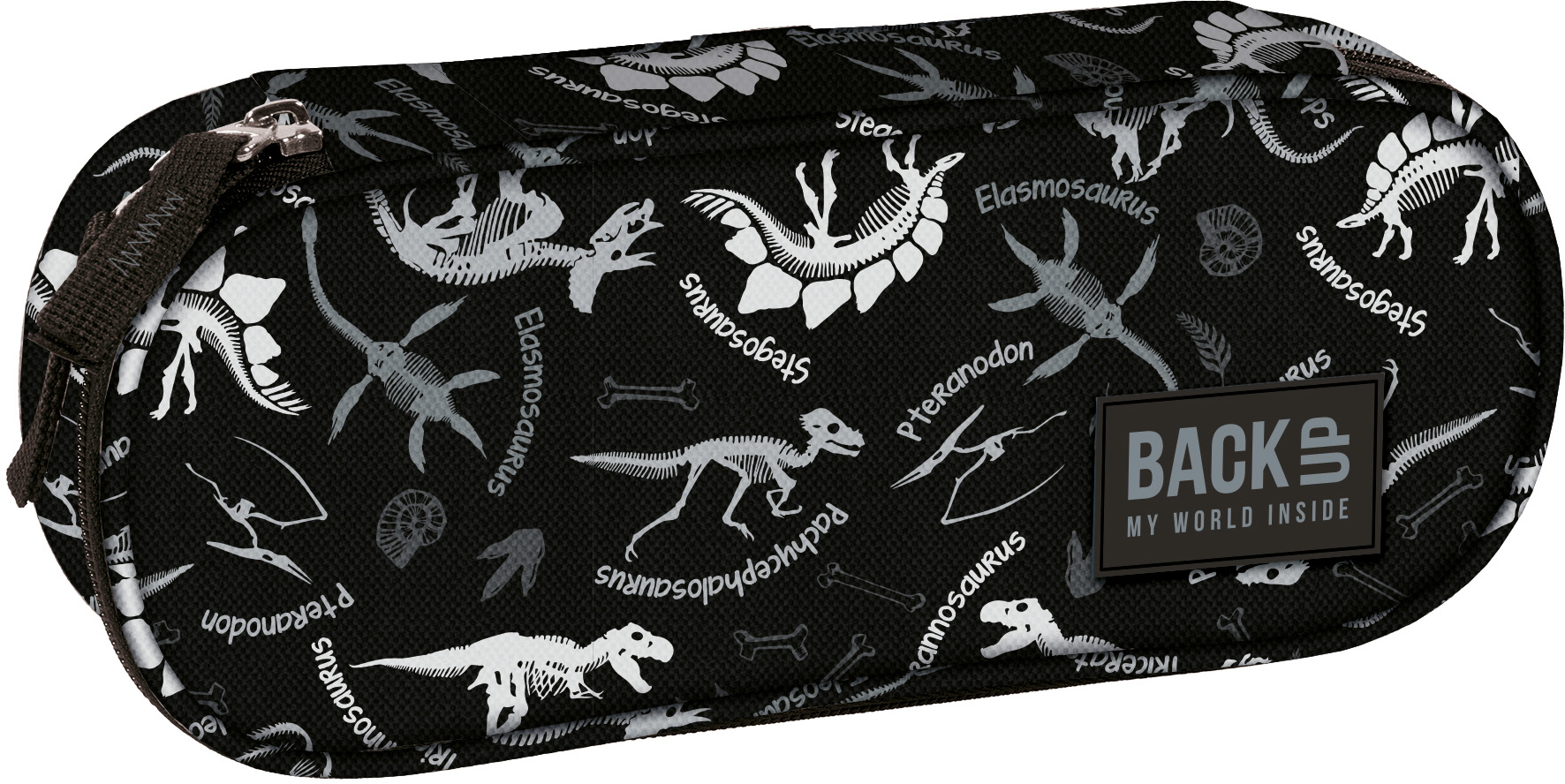 Penar scolar oval Derform BackUp - Black dinosaurs