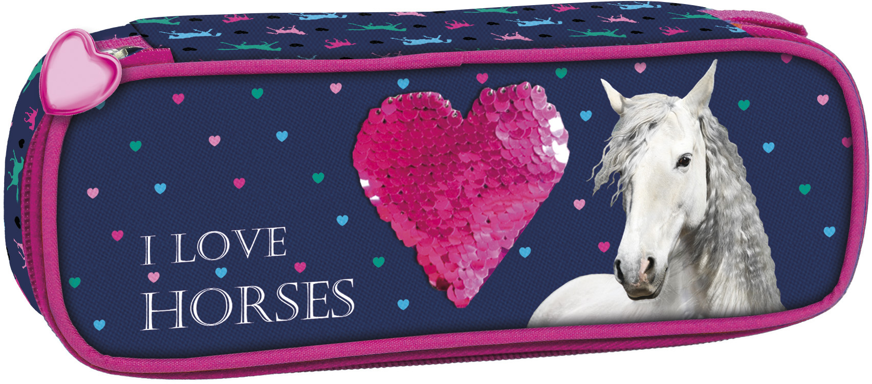Penar scolar oval Derform Horses - cu 1 fermoar