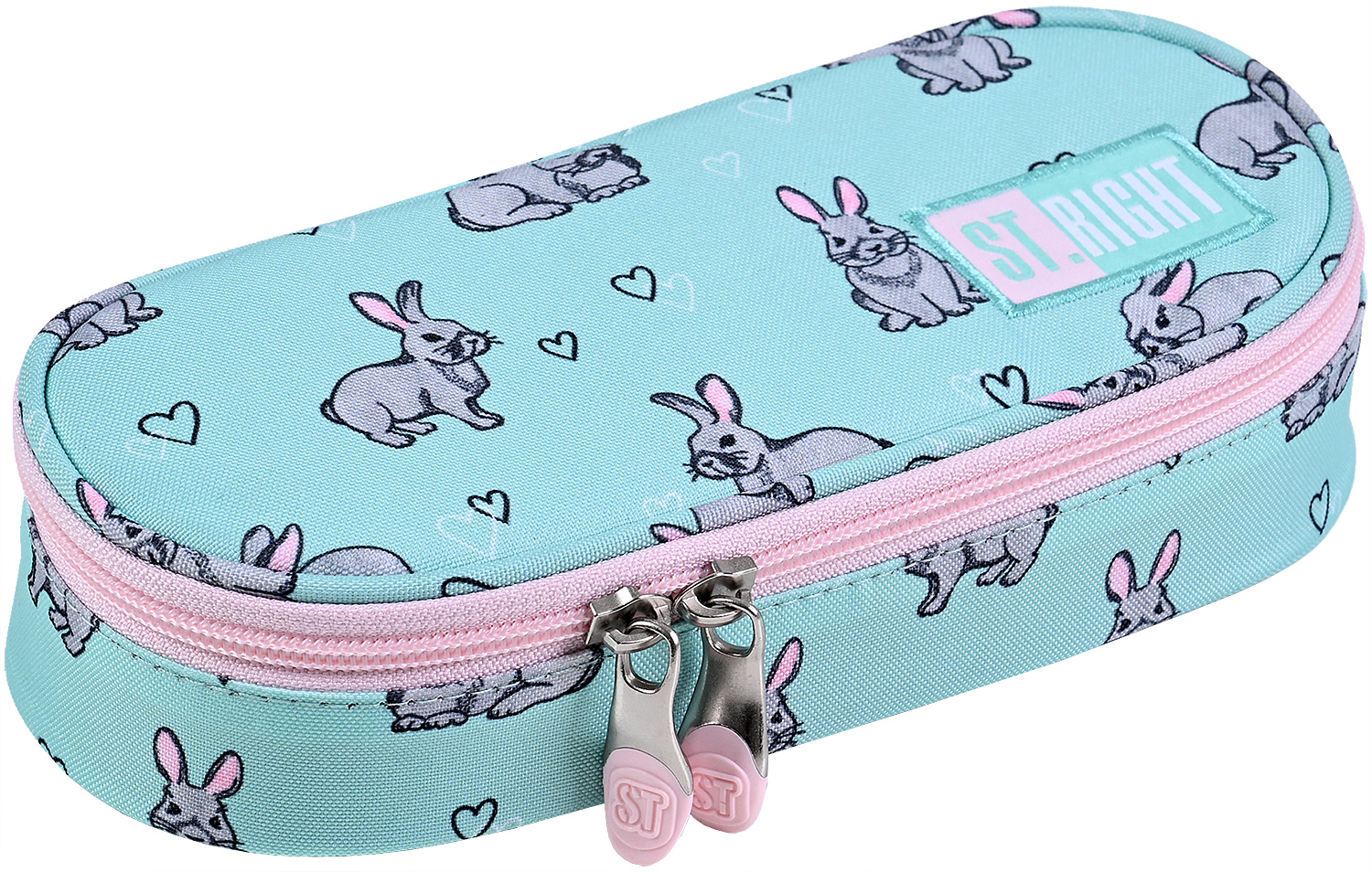Penar oval pentru școală St. Right Grey Rabbits -Cu 1 fermoar