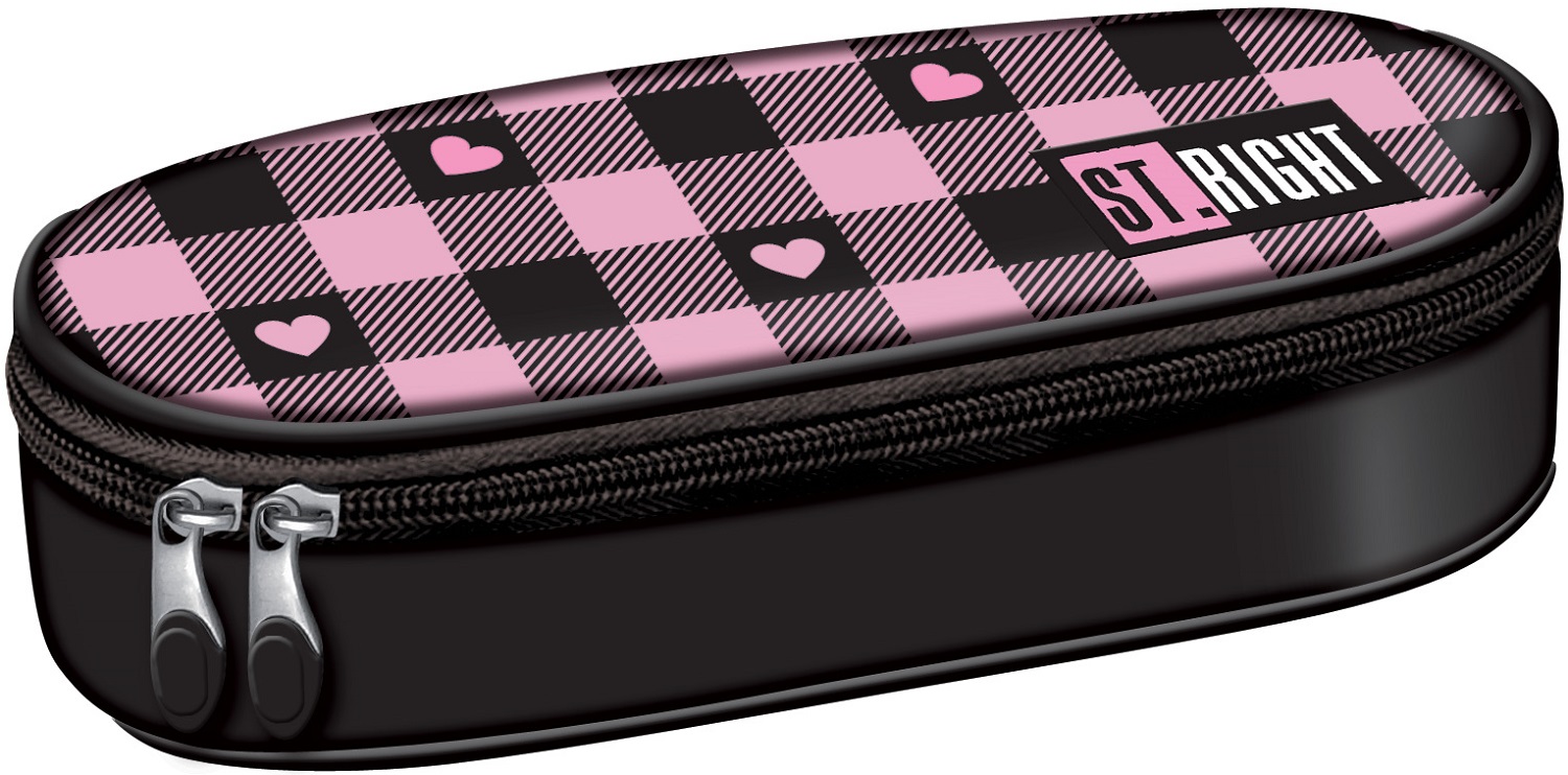 Penar oval pentru școală St. Right Pink Checkered -Cu 1 fermoar