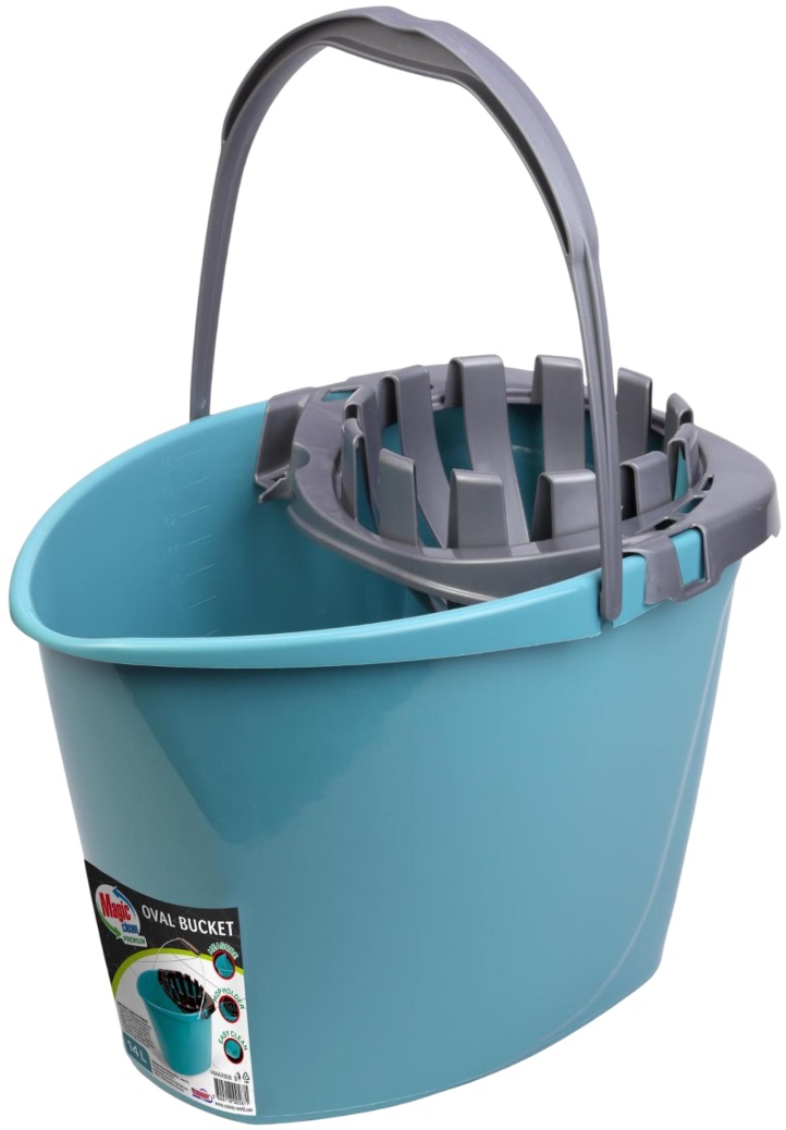 Găleată ovală cu sită pentru cârpe  Magic Clean - Premium, 14 l, acvamarin