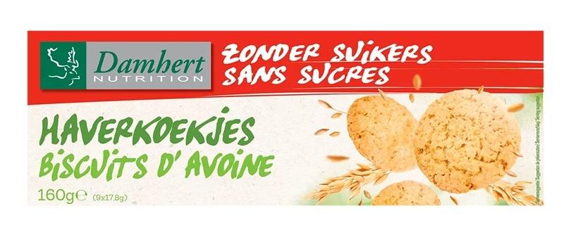 Biscuiți ovăz fără zahăr, 160 g, Damhert