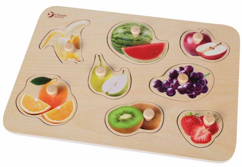 Puzzle din lemn cu manere Classic World - Fructe, 8 piese