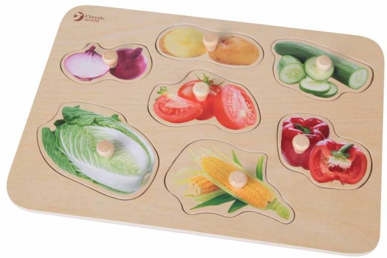 Puzzle din lemn cu manere Classic World - Legume