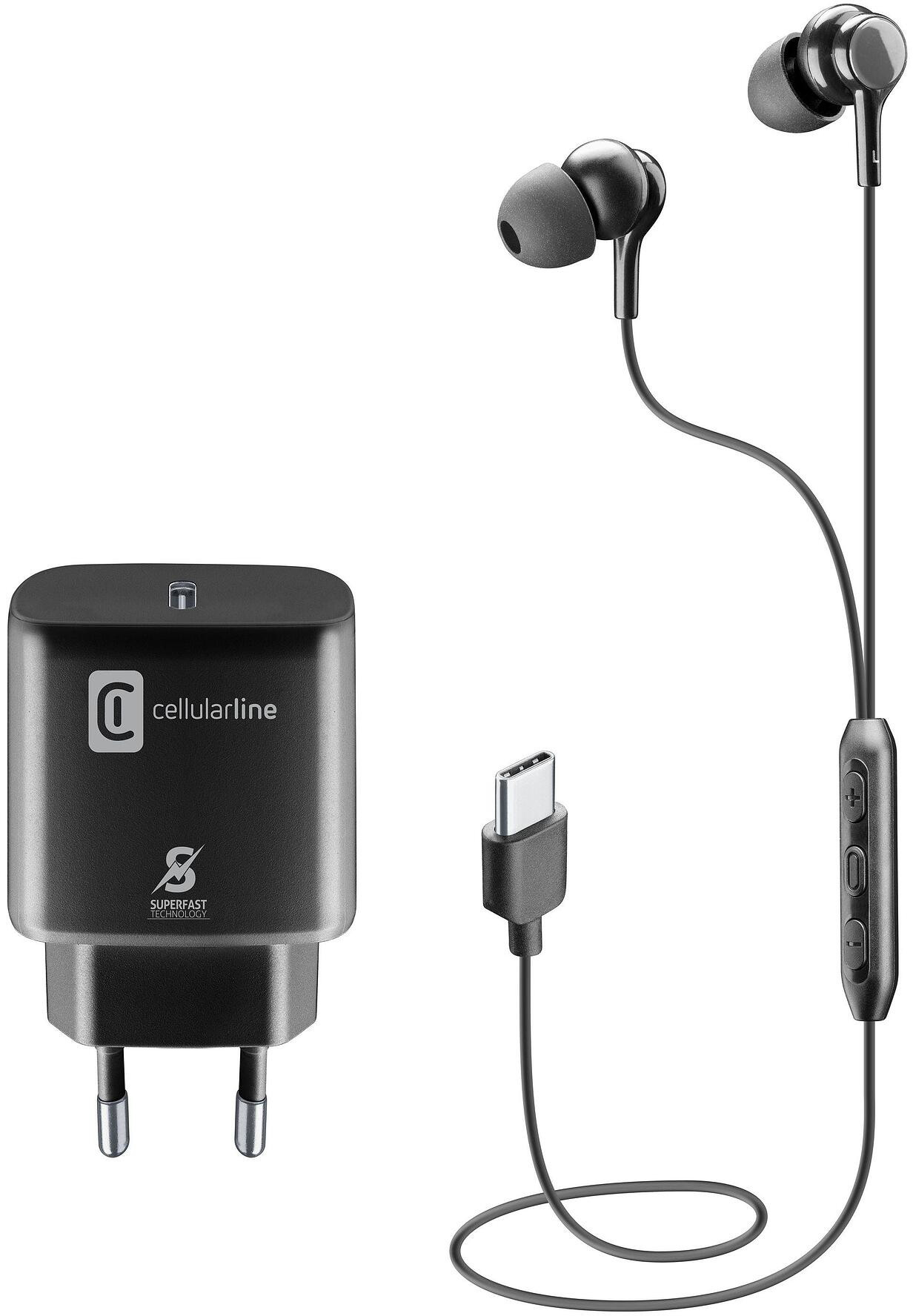 Pachet cu căști și încărcător Cellularline - Samsung, negru
