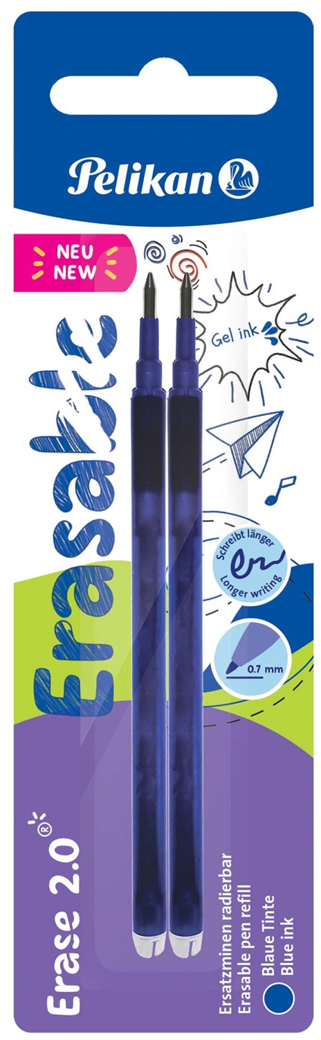 Rezerve pentru pix Pelikan Erase 2.0 - Cerneală albastră, 2 buc