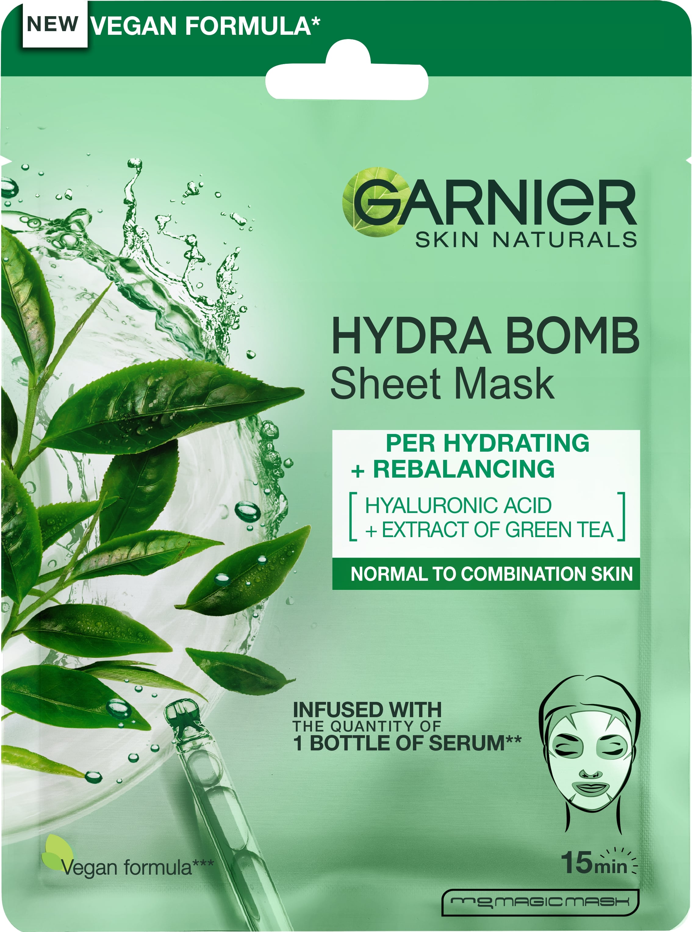 Garnier Skin Naturals Mască de față din folie de bumbac Hydra Bomb, 28 g