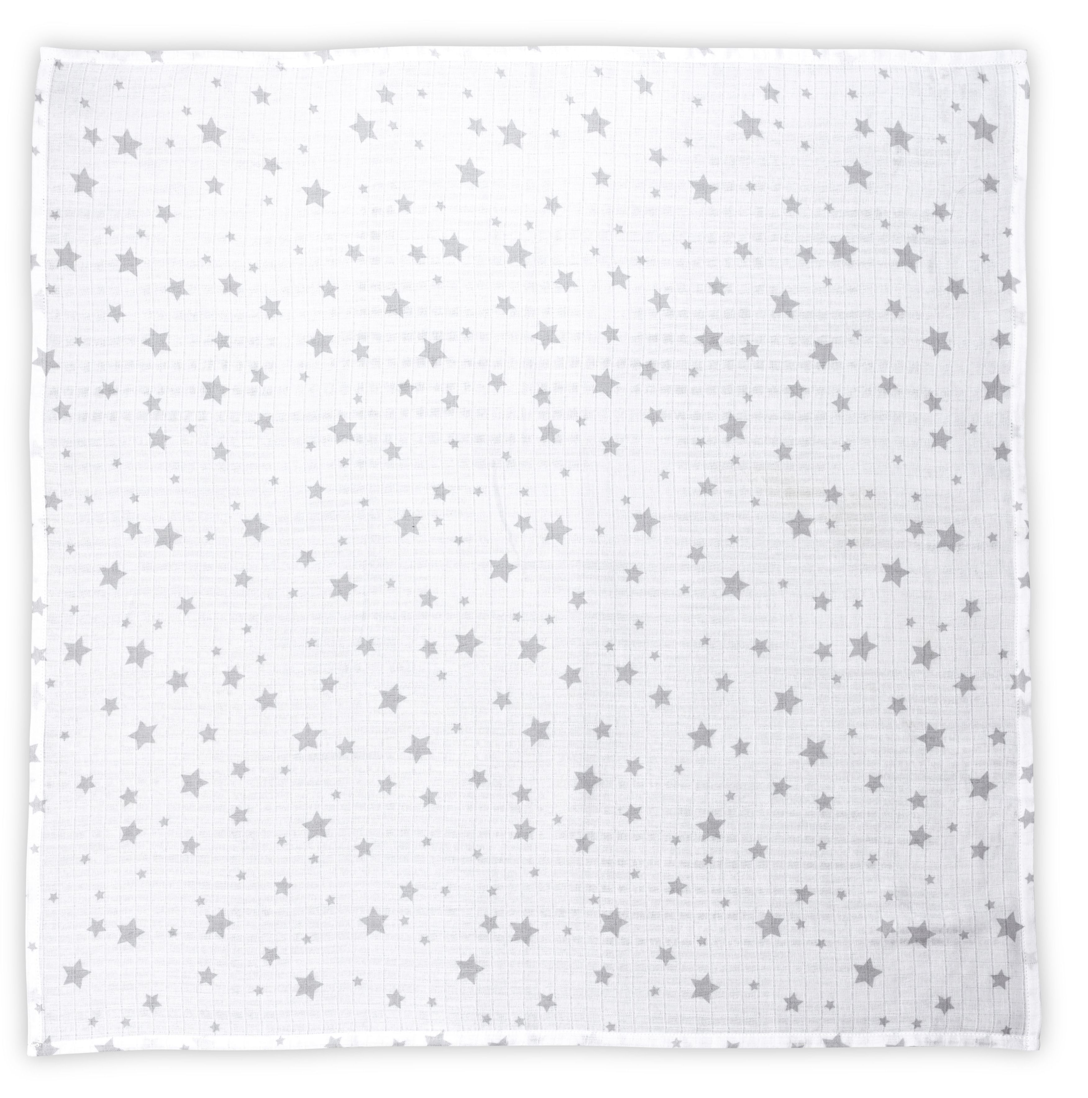 Scutec din bumbac Lorelli - 80 x 80 cm, albă cu stele gri