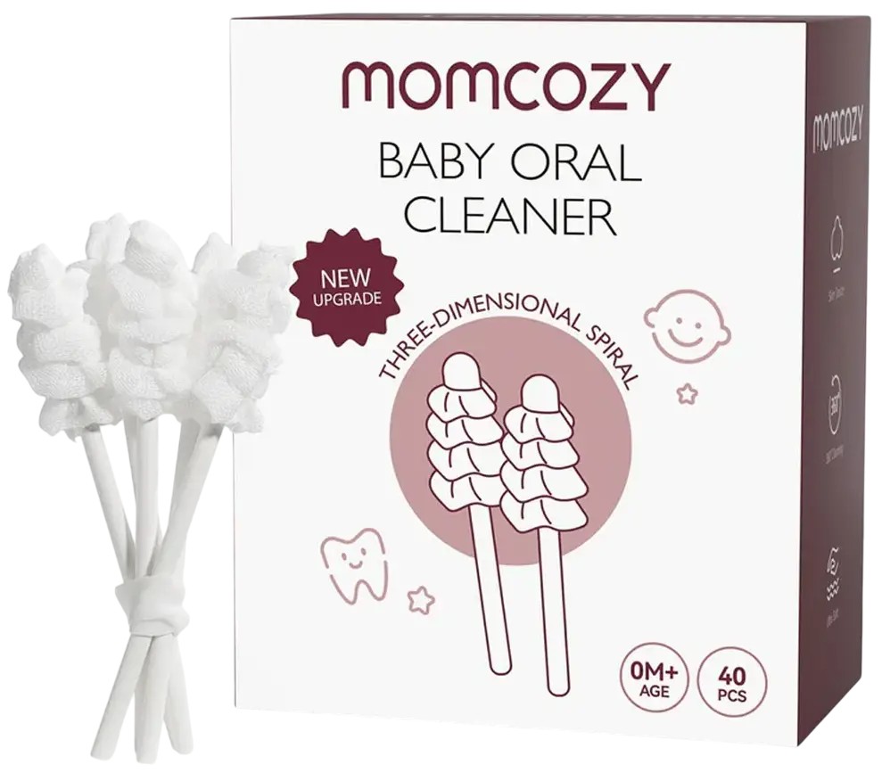 Bețișoare de bumbac pentru limba bebelușilor Momcozy - CW001, de unică folosință, 40 bucăți