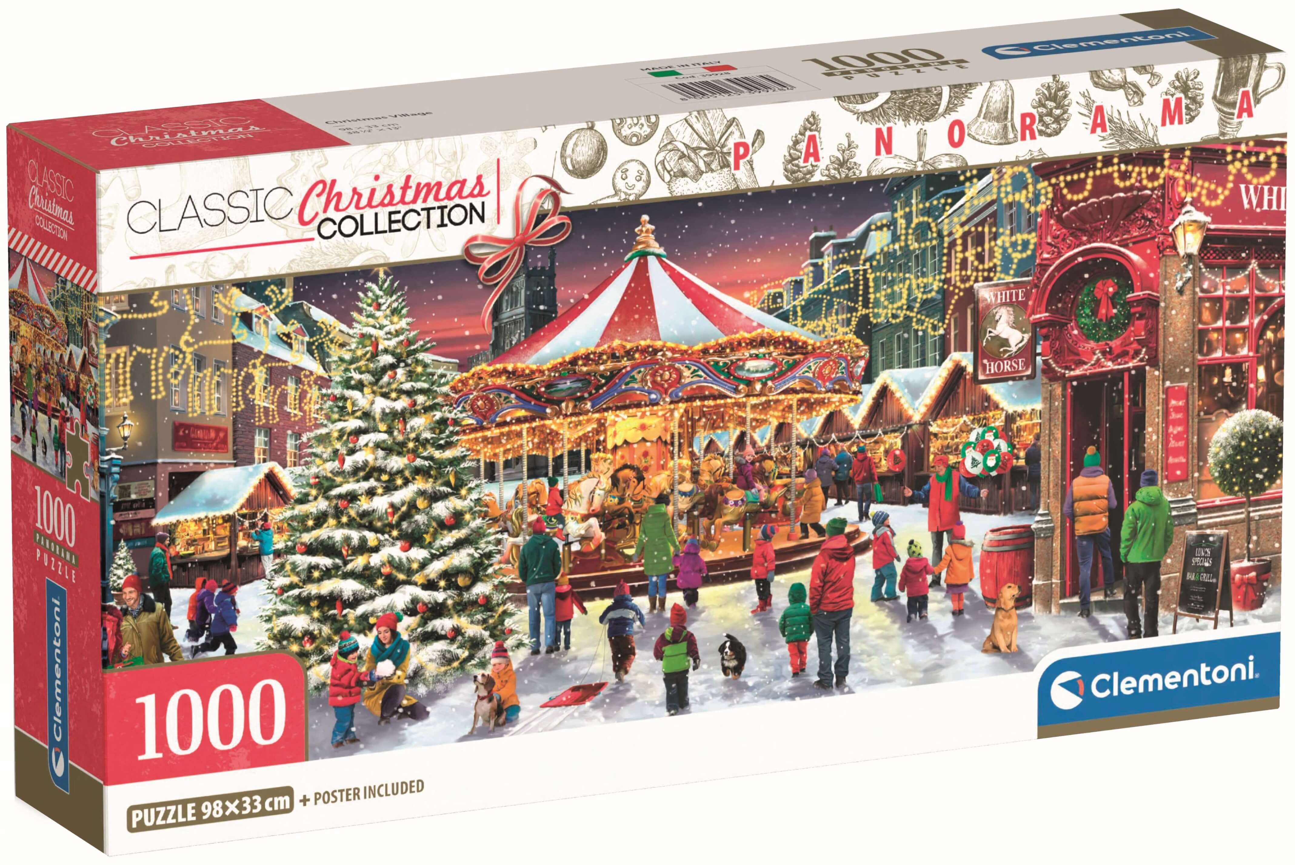 Puzzle panoramic Clementoni din 1000 piese - Satul de Crăciun