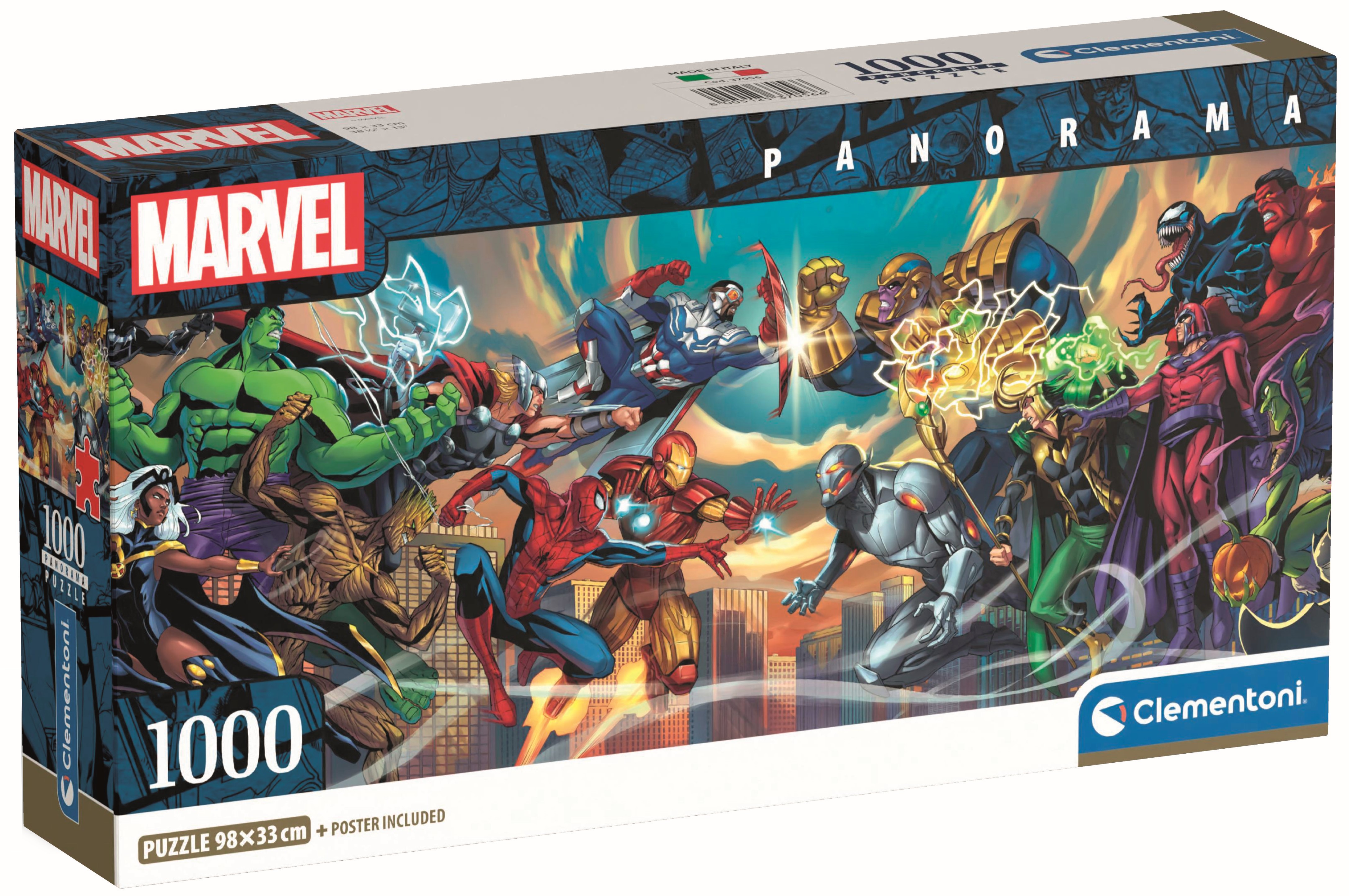 Puzzle panoramic Clementoni din 1000 piese - Marvel: Eroi împotriva ticăloșilor