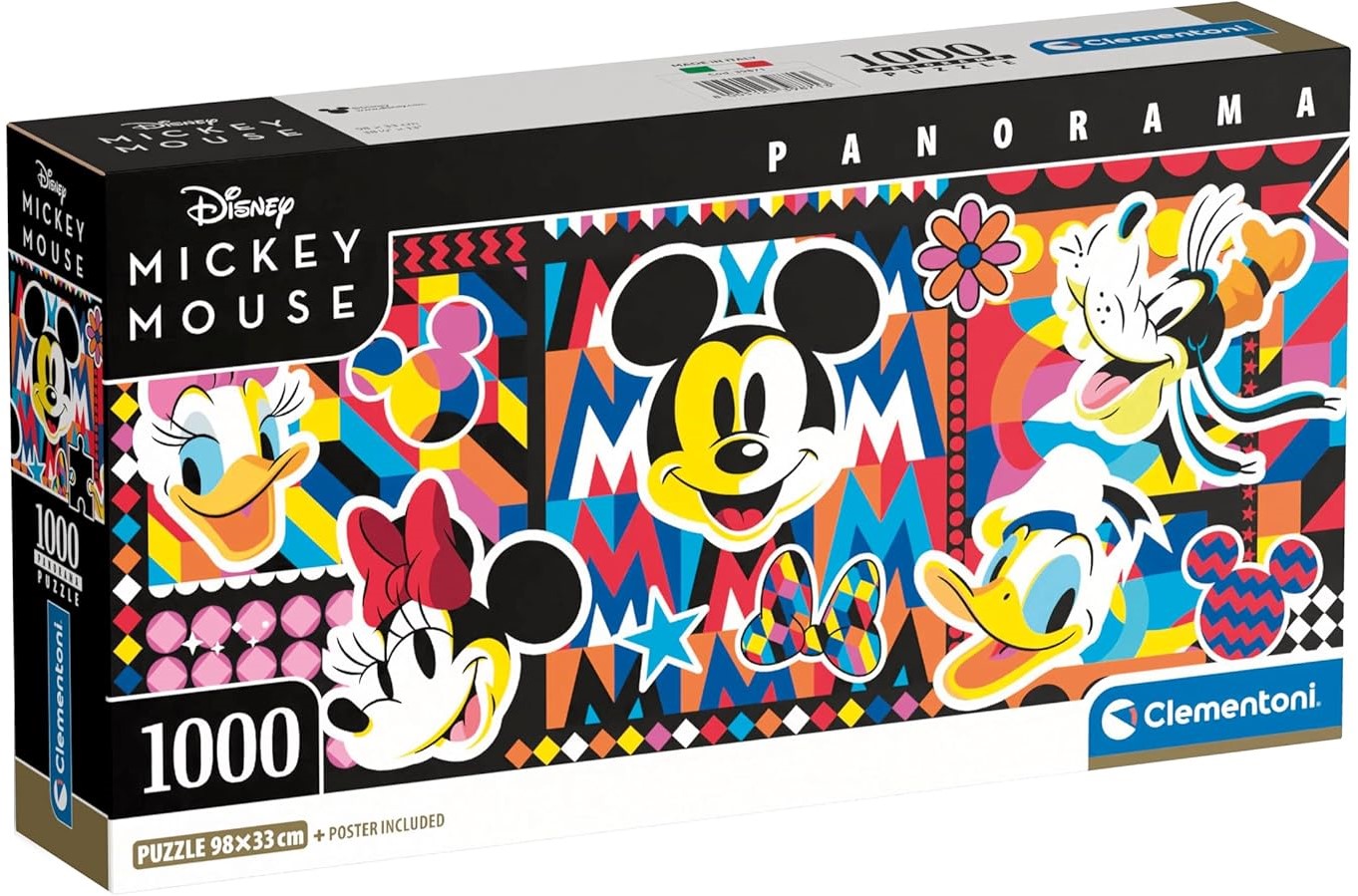 Puzzle panoramic Clementoni din 1000 piese - Mickey Mouse și prietenii