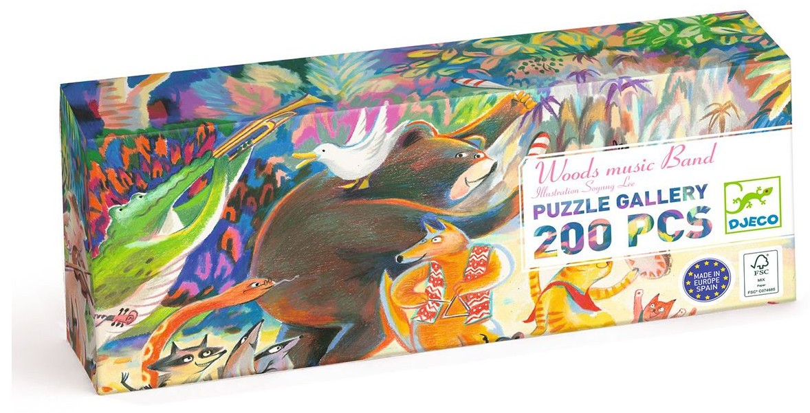 Puzzle panoramic Djeco din 200 piese -Trupa de muzică din pădure