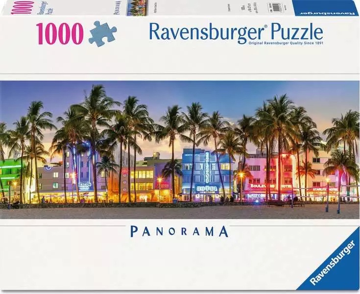 Puzzle panoramic Ravensburger din 1000 piese - Luminile de pe Ocean Drive