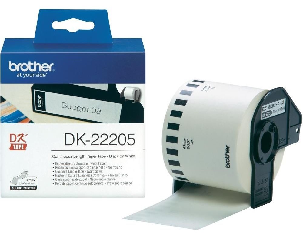 Bandă de hârtie  Brother - DK-22205, pentru QL-500, 62mm, Black/White