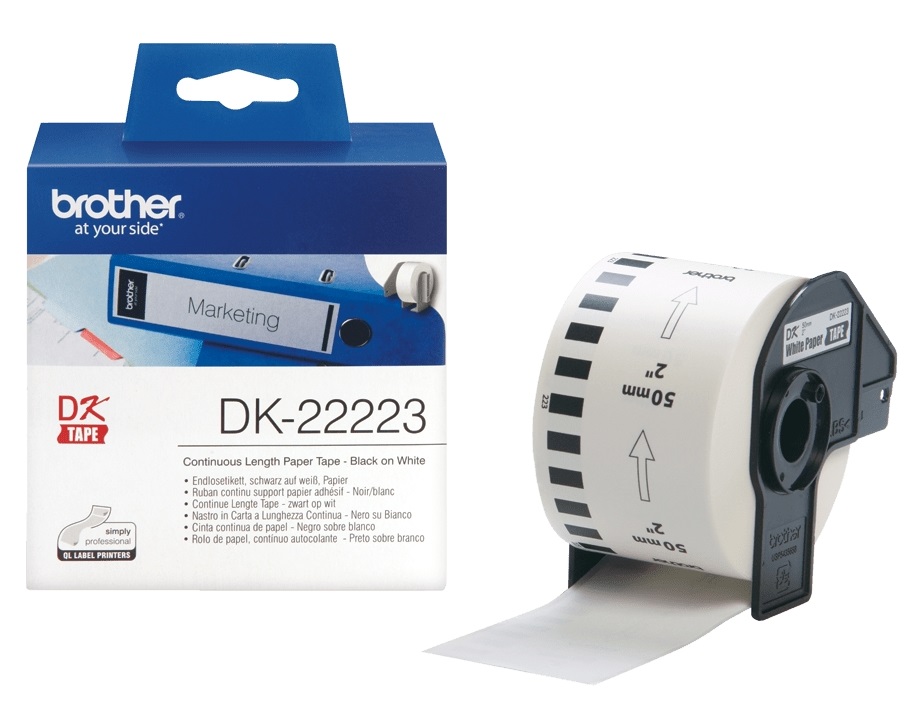 Bandă de hârtie  Brother - DK-22223, pentru QL-570, 50mm, Black/White