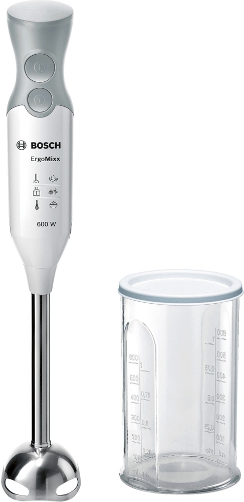 Blender de mână Bosch - ErgoMixx MSM66110, 600W, 2 viteze, alb/gri
