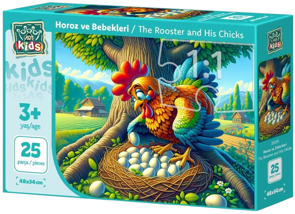 Puzzle pentru copii Art Puzzle din 25 piese XXL - Cocoșul și puii lui