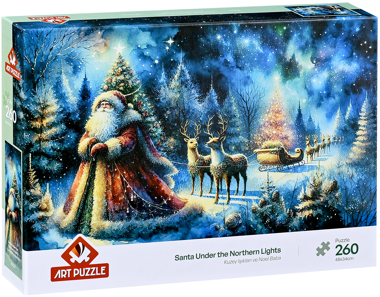 Puzzle Art Puzzle din 260 piese - Moș Crăciun și Aurora Boreală