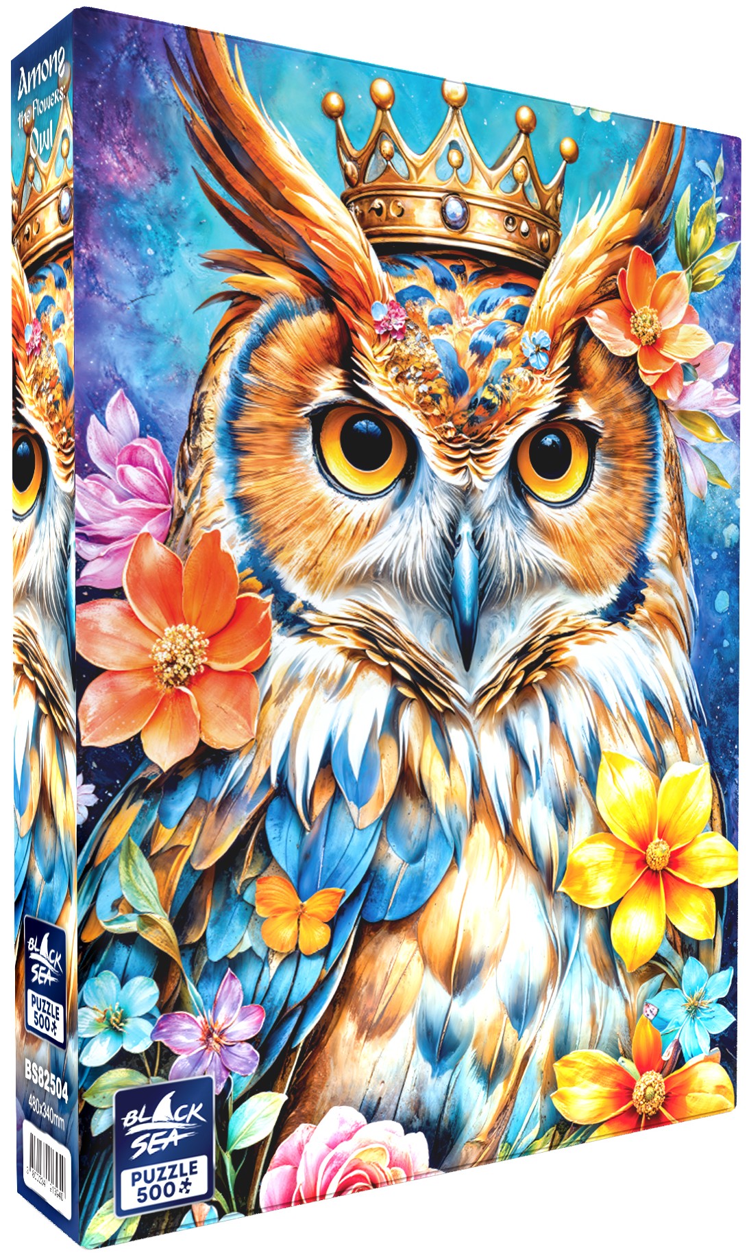 Puzzle Black Sea din 500 piese - Printre flori: Bufniță