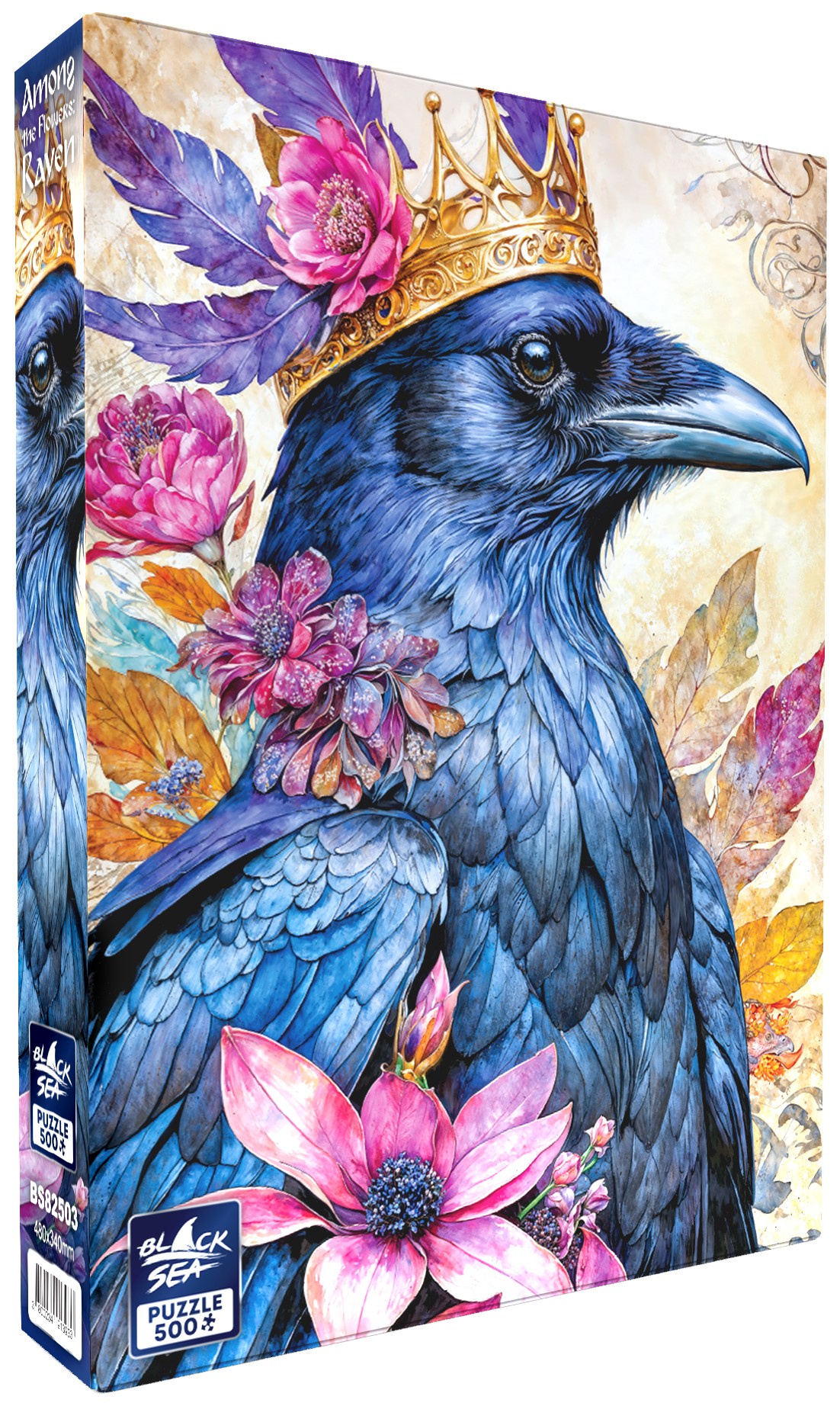 Puzzle Black Sea din 500 piese - Printre flori: Corb