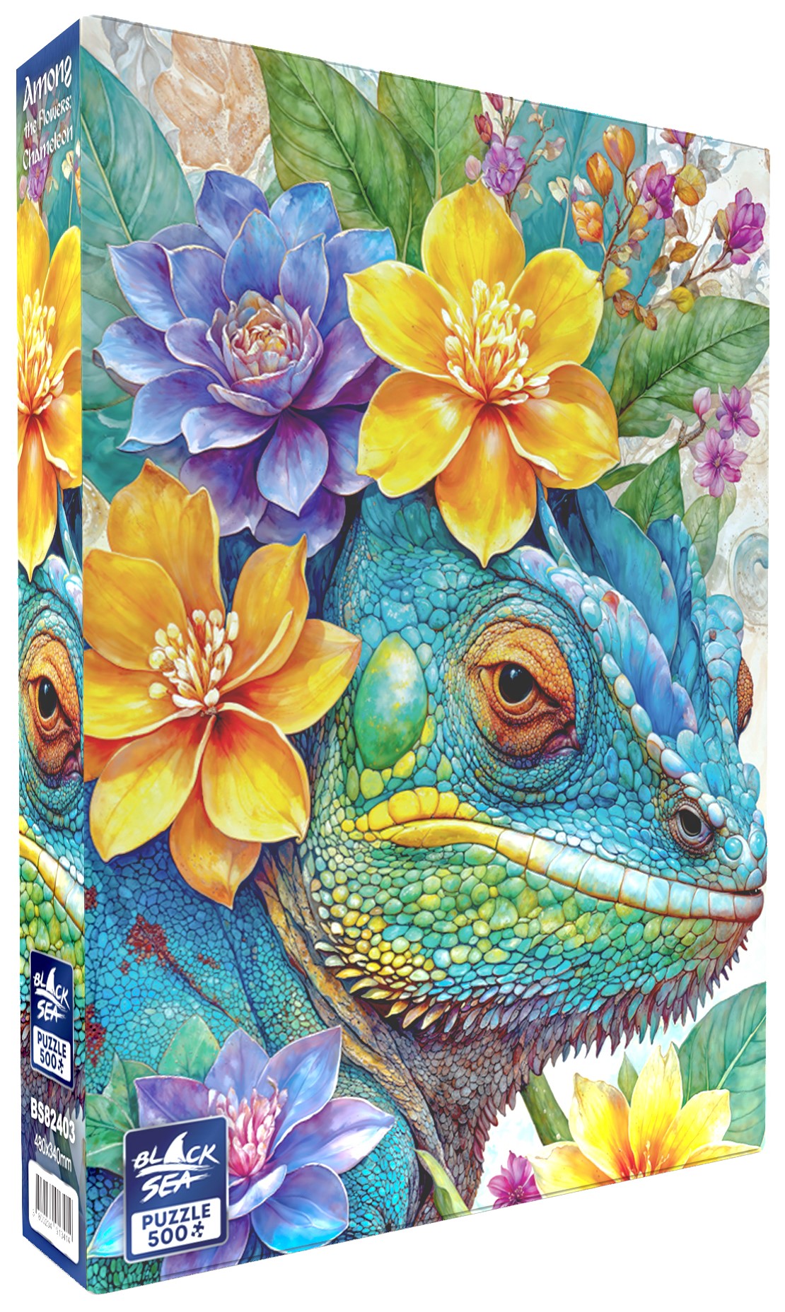 Puzzle Black Sea din 500 de piese - Printre flori: Chameleon