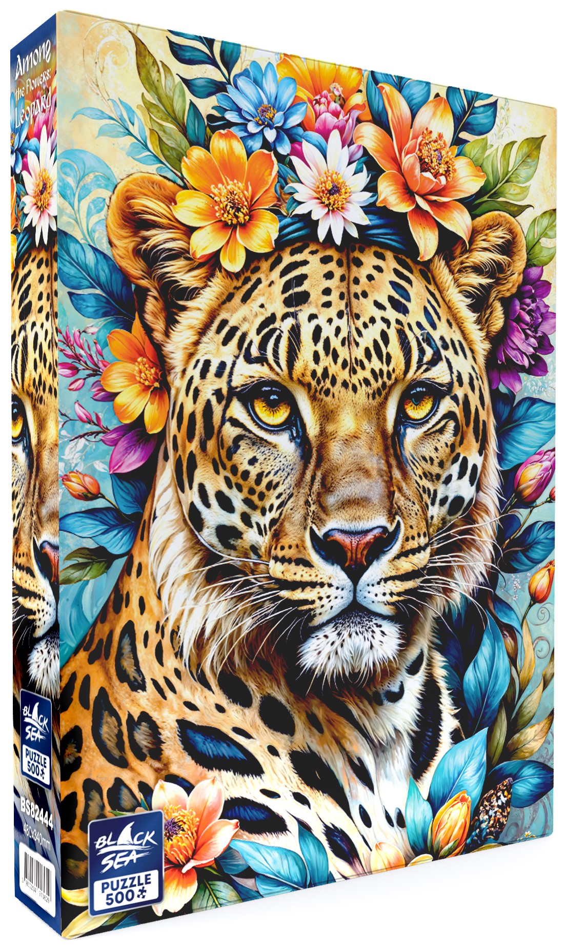 Puzzle  Black Sea din  500 piese - Printre flori: Leopard
