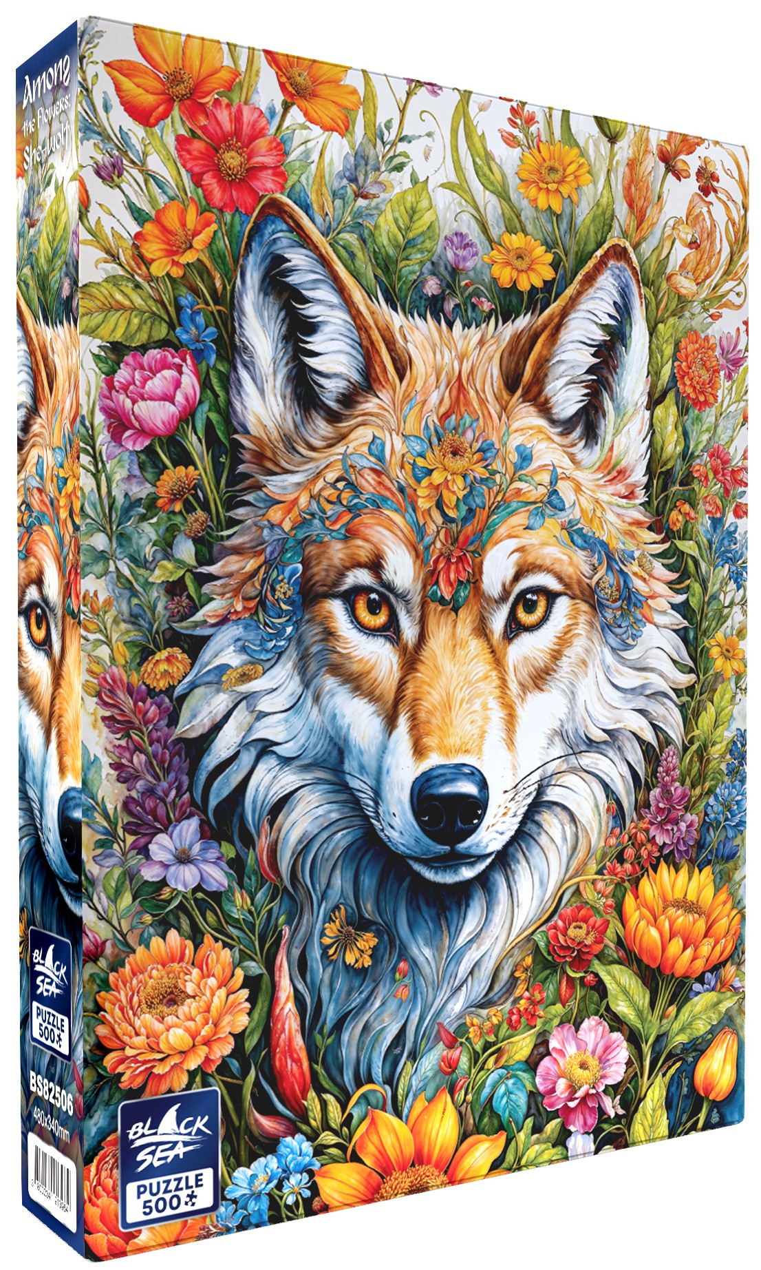 Puzzle Black Sea din 500 piese - Printre flori: Lupul