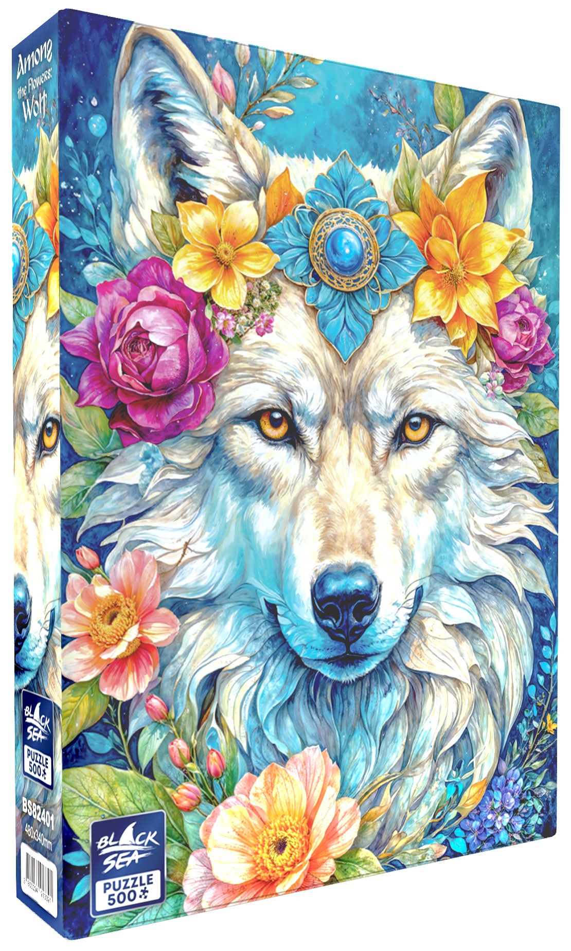 Puzzle Black Sea din 500 de piese - Printre flori: Lupul