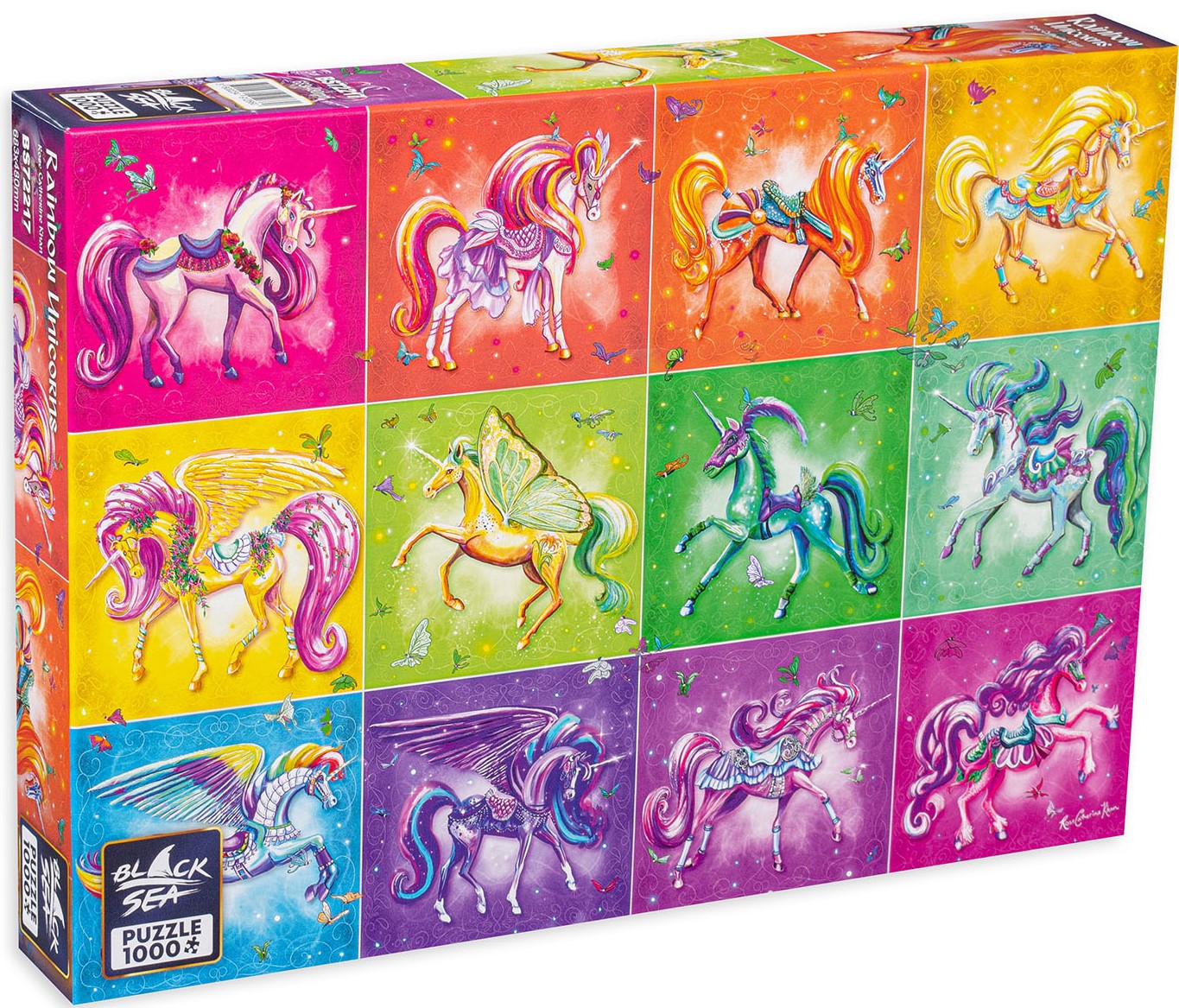 Puzzle Black Sea Premium din 1000 de piese - Unicorni colorați
