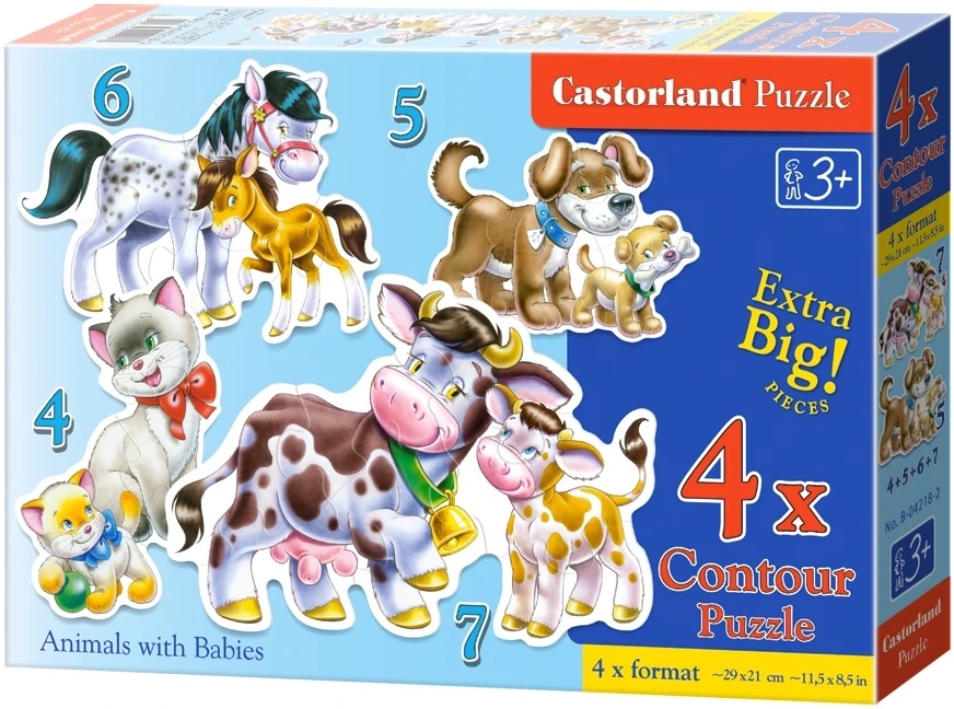 Puzzle Castorland 4 în 1 - Animale cu puii lor