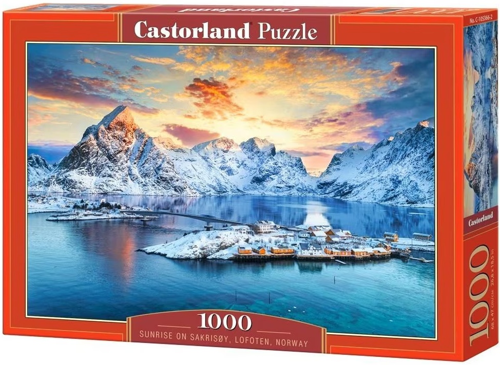 Puzzle Castorland din 1000 piese - Răsărit pe Sakrisøy, Lofoten, Norvegia