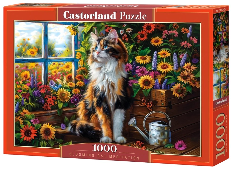 Puzzle Castorland din 1000 piese - Meditația pisicilor printre flori