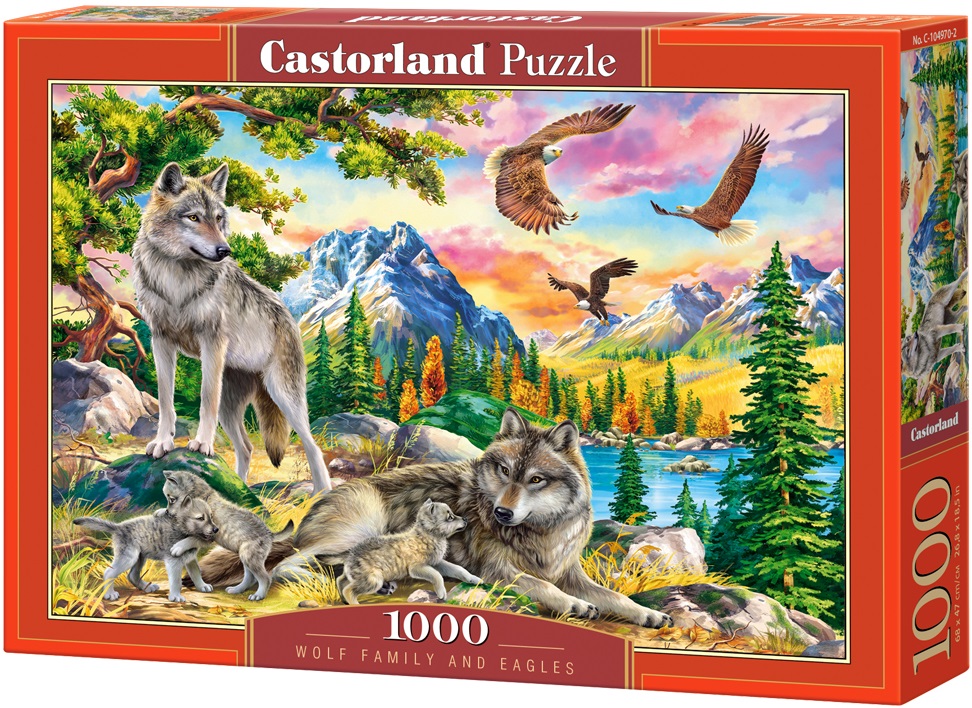 Puzzle Castorland din 1000 de piese - Familia de lupi și vulturi