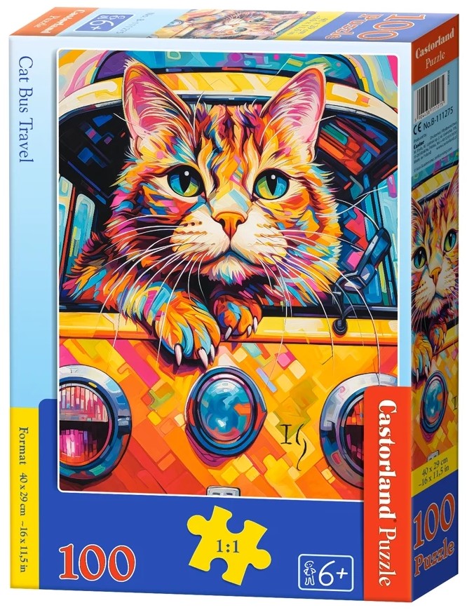 Puzzle Castorland din 100 piese - Excursie cu autobuzul pentru pisici