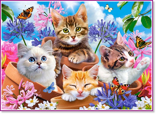 Puzzle Castorland din 120 de piese - Pisicute si flori