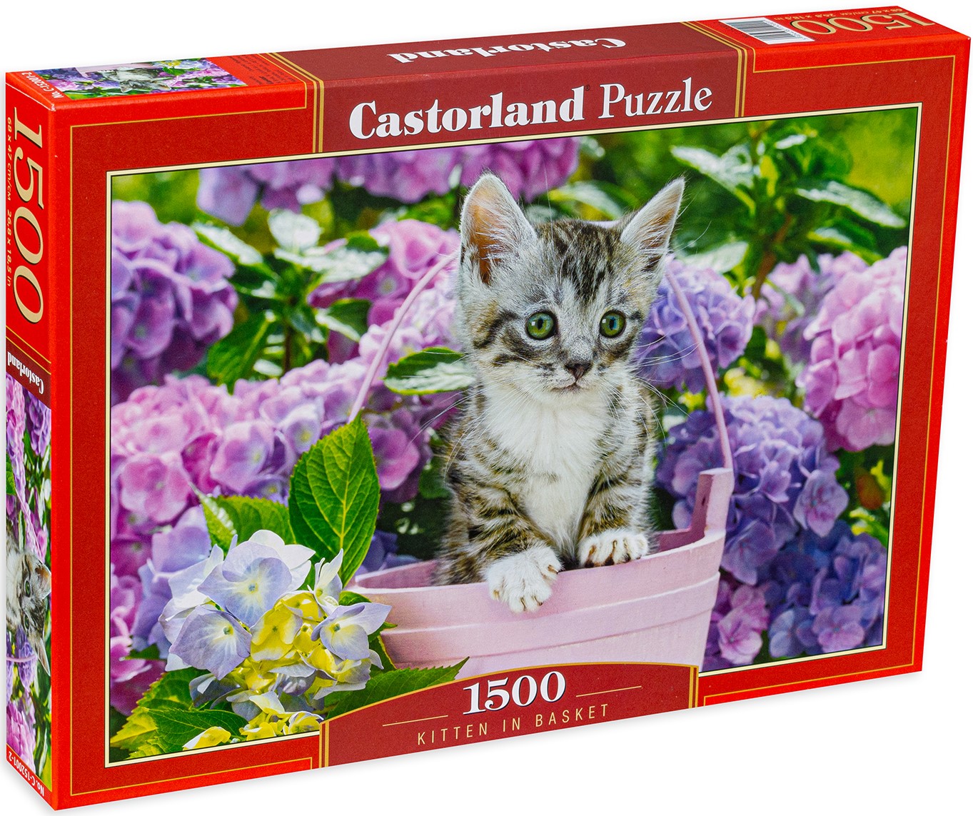 Puzzle Castorland din 1500 de piese - Pisicuță într-un coșuleț