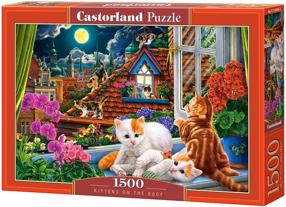 Puzzle Castorland din 1500 de piese - Pisicuțe pe acoperiș