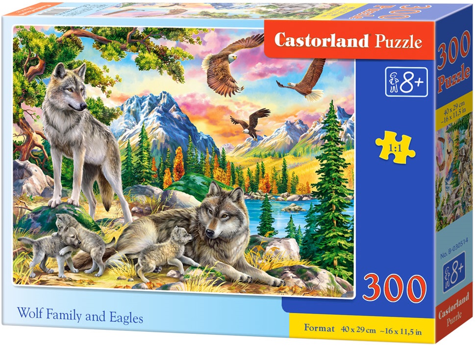 Puzzle Castorland din 300 de piese - Familia de lupi și vulturi