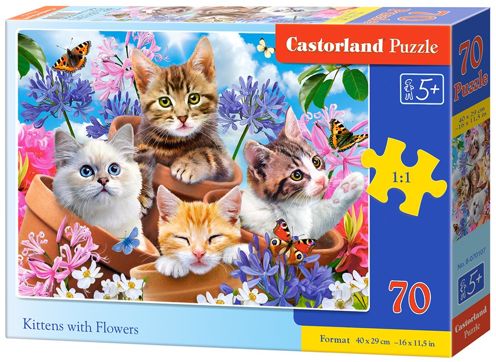 Puzzle Castorland din 70 de piese - Pisici cu flori