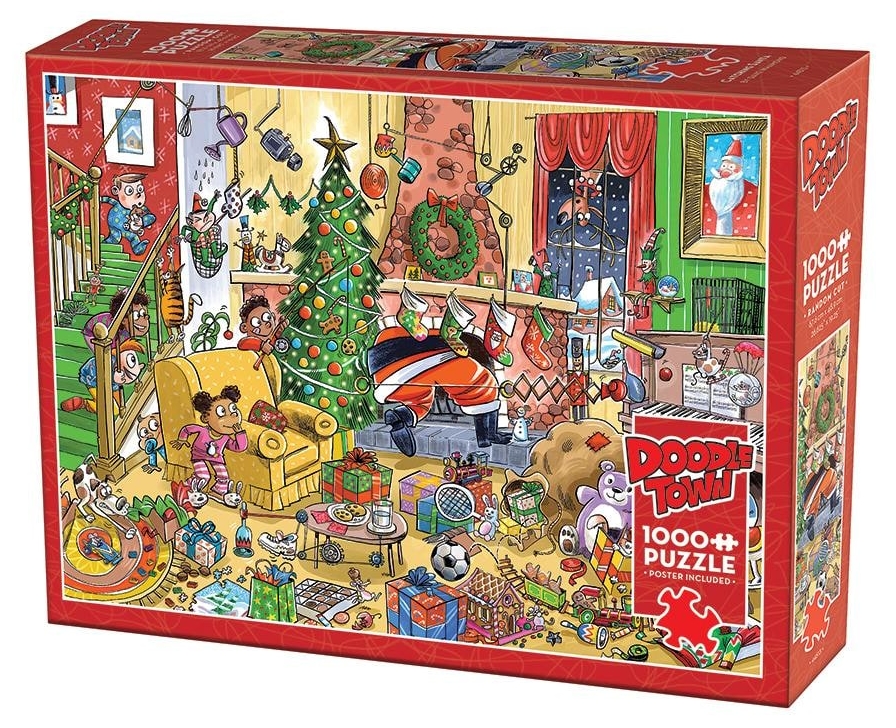 Puzzle Cobble Hill din 1000 de piese - DoodleTown: Să prindem Moș Crăciun